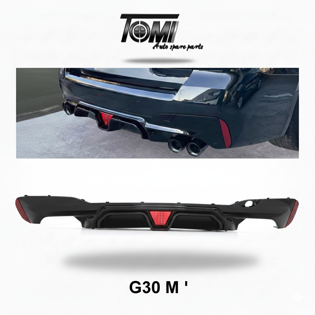 صدام خلفي دفيوزر مع LED لامع أسود بي إم دبليو G30 – بديل